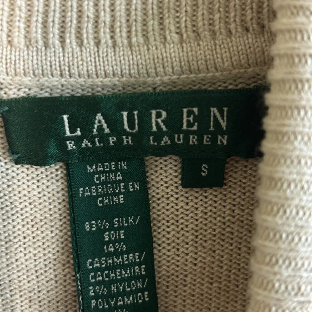 Lauren Ralph Lauren Tan Silk Cashmere Blend Turtleneck Sweater Size Small